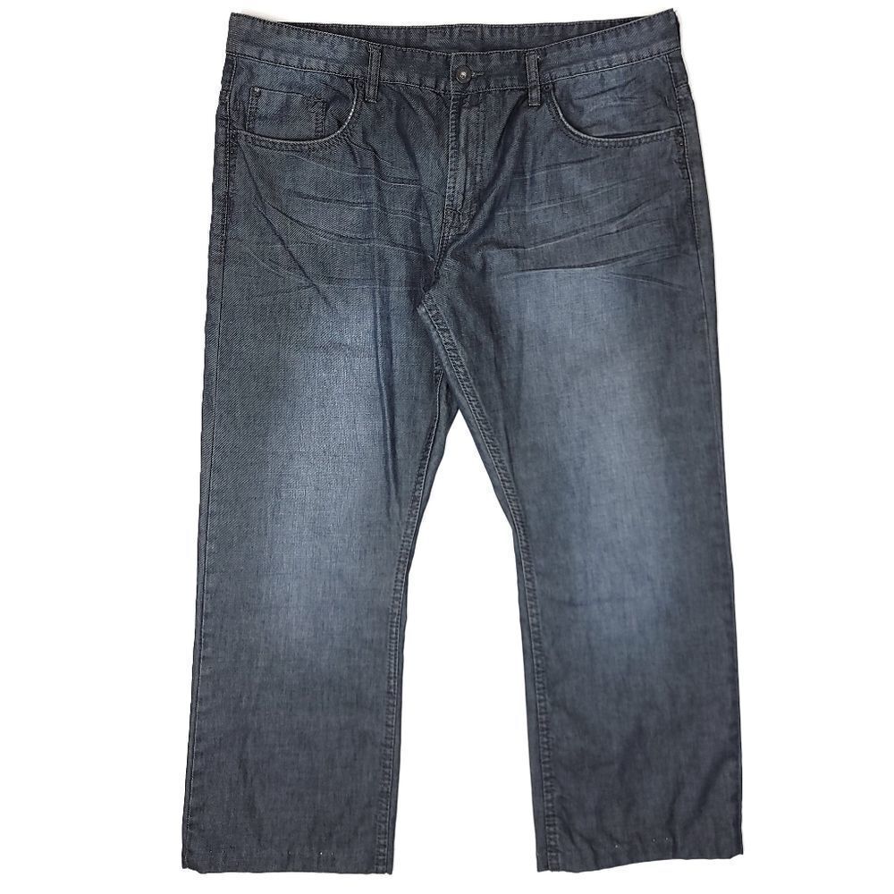 Buffalo David Bitton Six Basic Slim Straight Mens 38x27 Blue Grunge 11" Rise